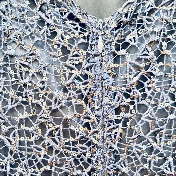 Kay Unger Sequin Lace Sheath Dress Long Sleeve Cocktail  Evening Navy Blue 6 - Picture 7 of 14